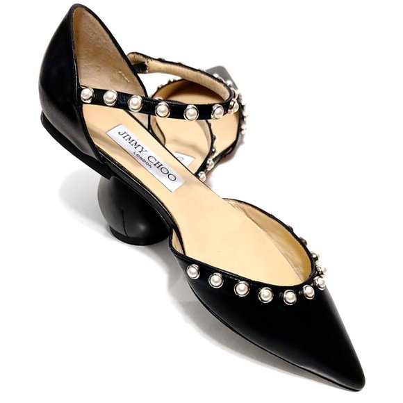 Jimmy Choo Leema Pearl Studded Flat In Black Size EU 37 US 7